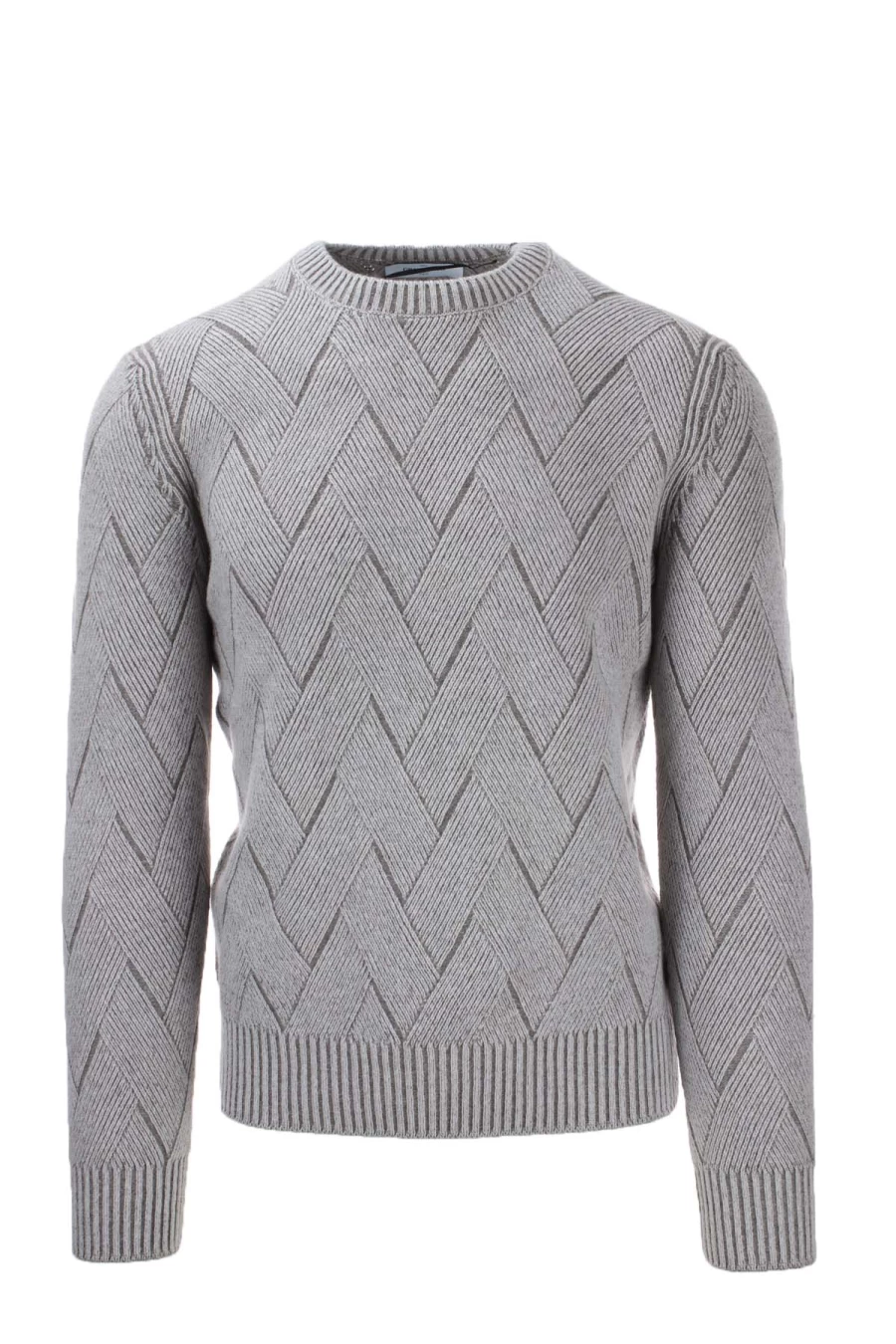 Gran Sasso Wool Cashmere Crewneck Sweater with Elegant Inlay Motif - Prestigemodauomo