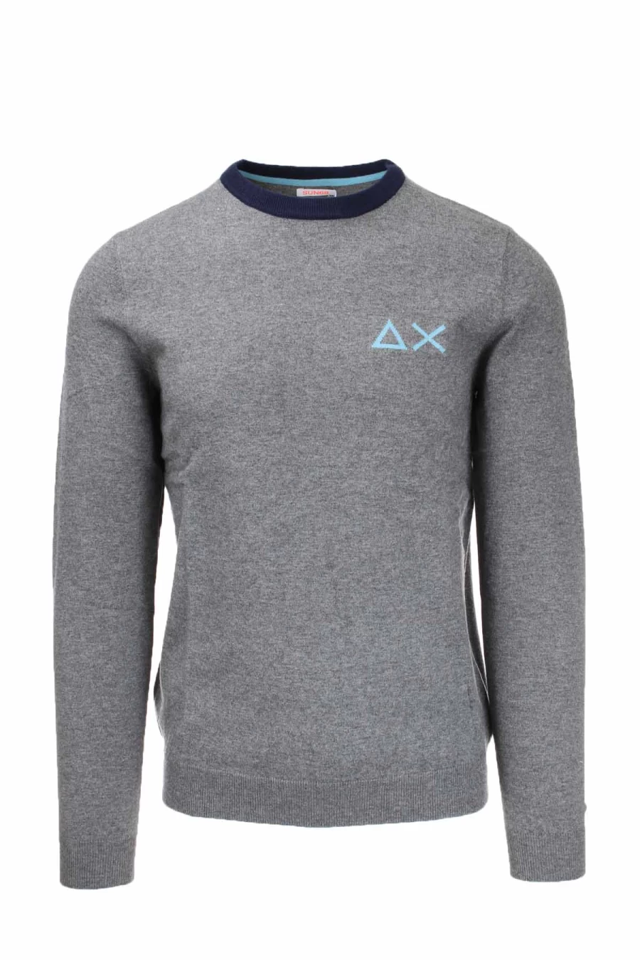 SUN68 Men's Solid Color Crewneck Pullover Sweater with Contrast Collar - Prestigemodauomo Collection