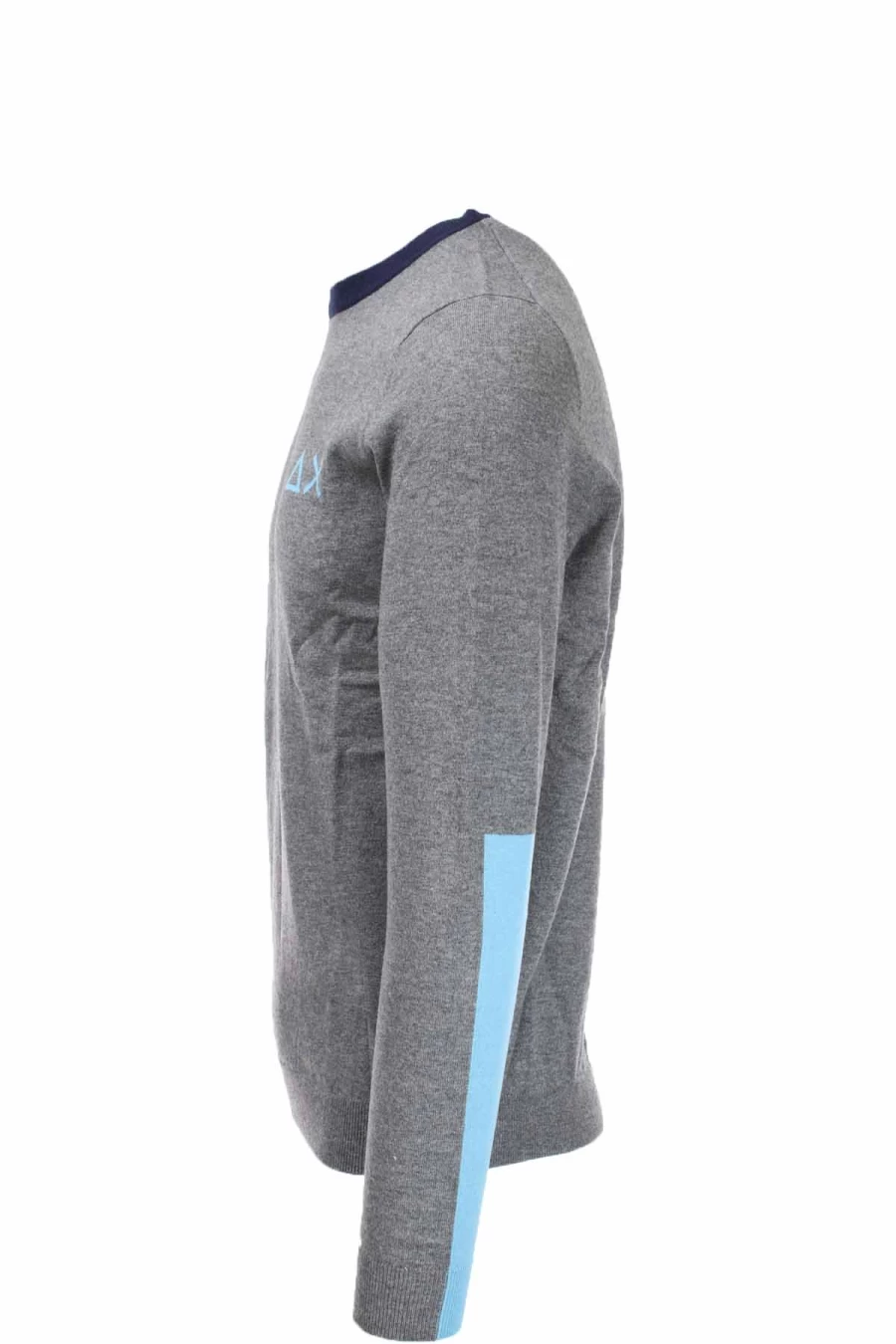 SUN68 Men's Solid Color Crewneck Pullover Sweater with Contrast Collar - Prestigemodauomo Collection